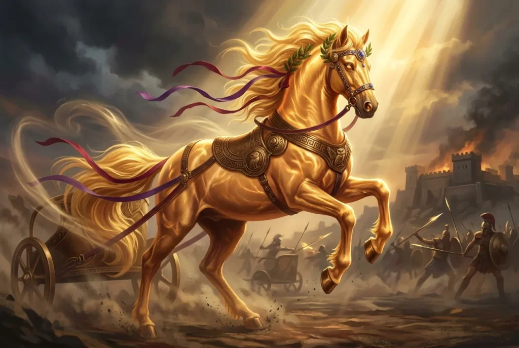 Xanthus caballo inmortal mitología griega Aquiles Guerra de Troya criatura divina