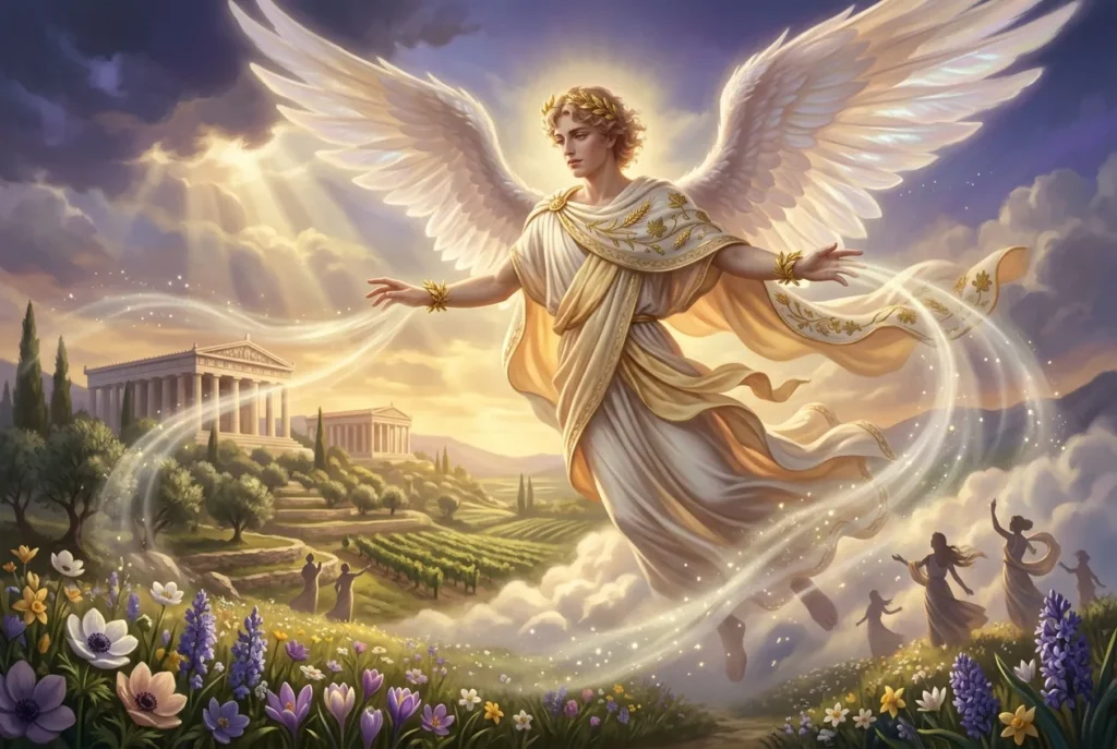 Zéfiro dios del viento oeste mitología griega, representación de la brisa gentil primavera