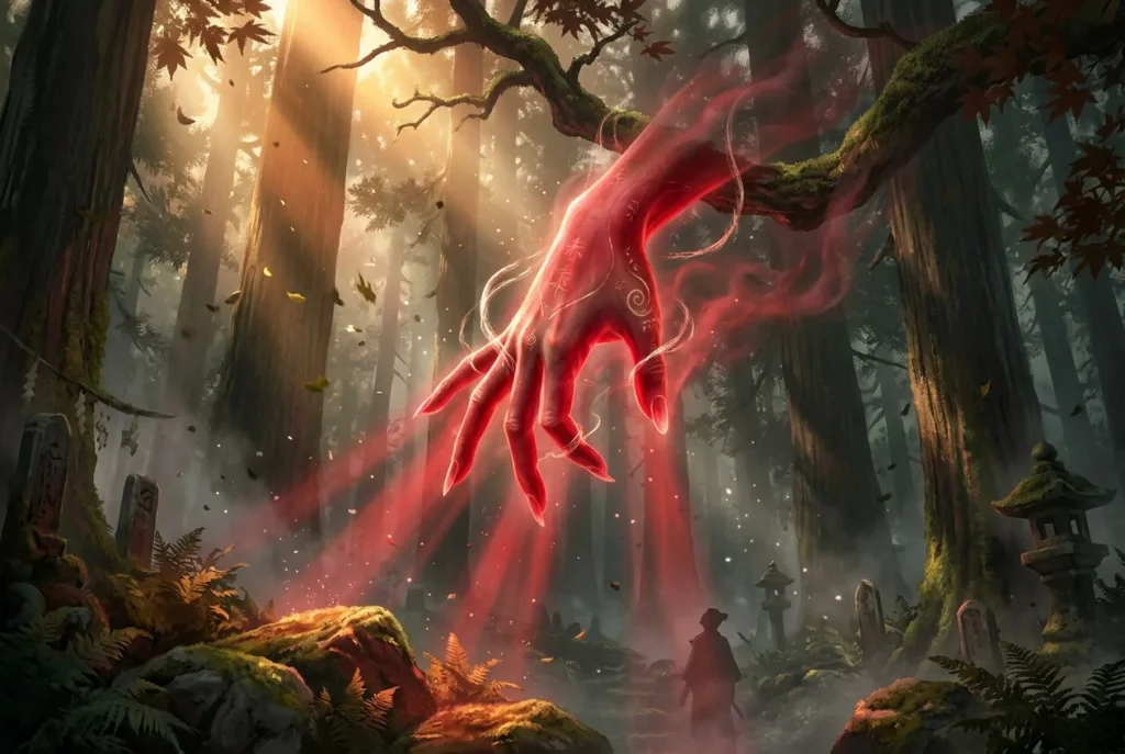 Akateko mano roja mitología japonesa criatura folklore japonés misterioso