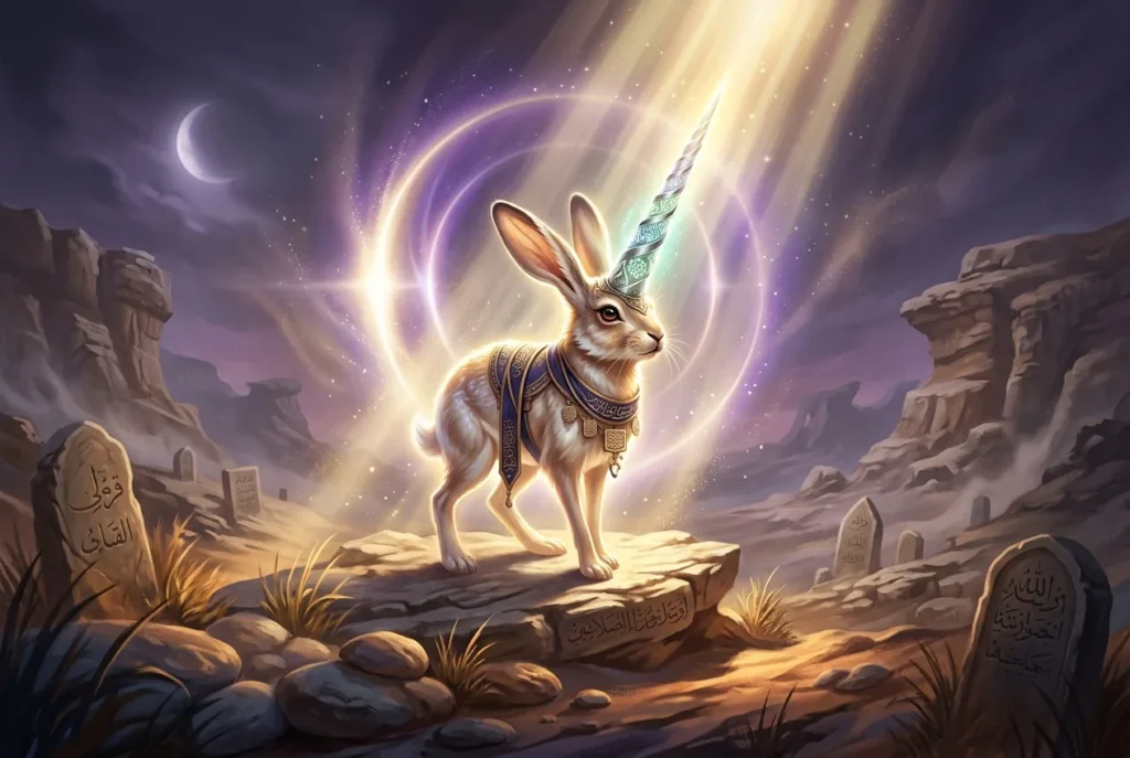 Al-Mi'raj criatura mitología islámica conejo cuerno único legendario peligroso