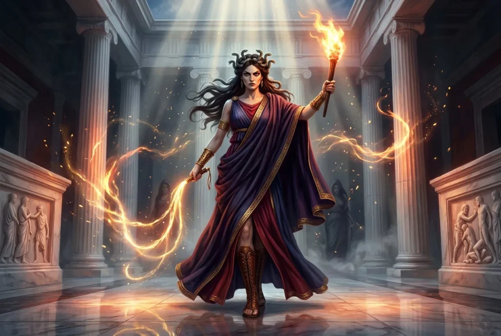 Allecto la Furia romana de la venganza, representación de la ira divina y castigo eterno en mitología