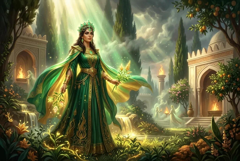 Ameretat, diosa zoroastriana de la inmortalidad y la eternidad de la vida en la naturaleza, símbolo de renovación perpetua