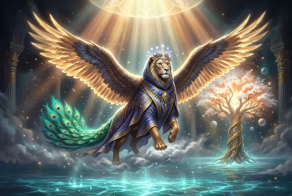 Angha o Simurgh, criatura mítica persa con alas y cuerpo de ave legendaria de la mitología antigua