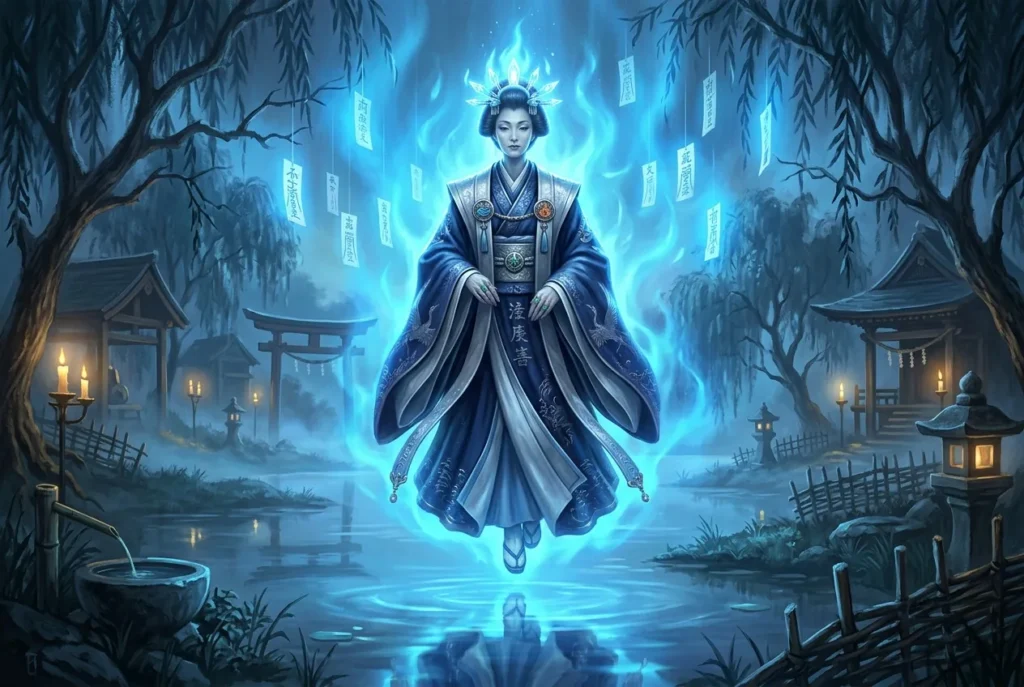 Aosaginohi yokai mitología japonesa llama azul flotante criatura sobrenatural