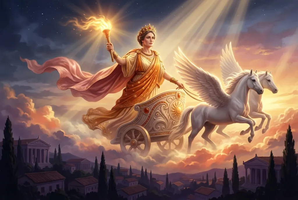 Aurora diosa romana del amanecer abriendo las puertas del cielo - Mitología romana