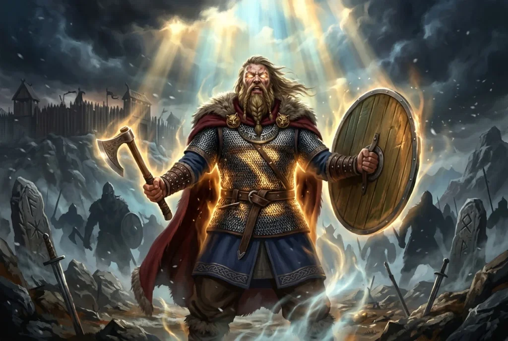 Berserker guerrero nórdico en trance frenético, mitología vikinga, combatiente Odín con fuerza descomunal