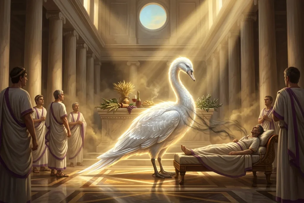 Caladrius ave mítica romana blanca curadora legendaria sanación antigua