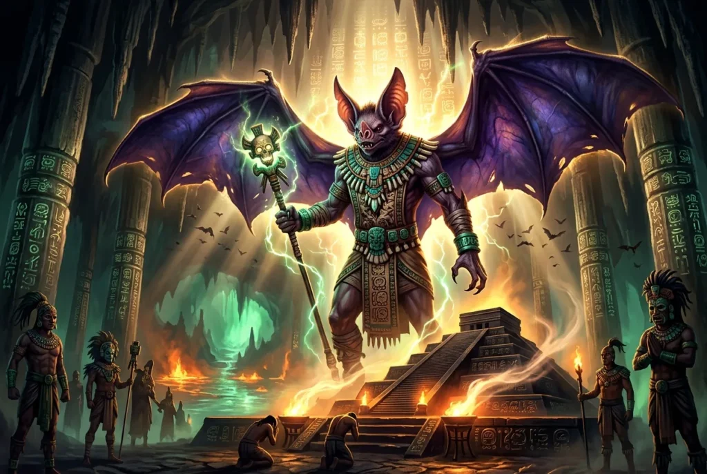 Camazotz dios murciélago maya del inframundo, deidad de la muerte en mitología maya prehispánica