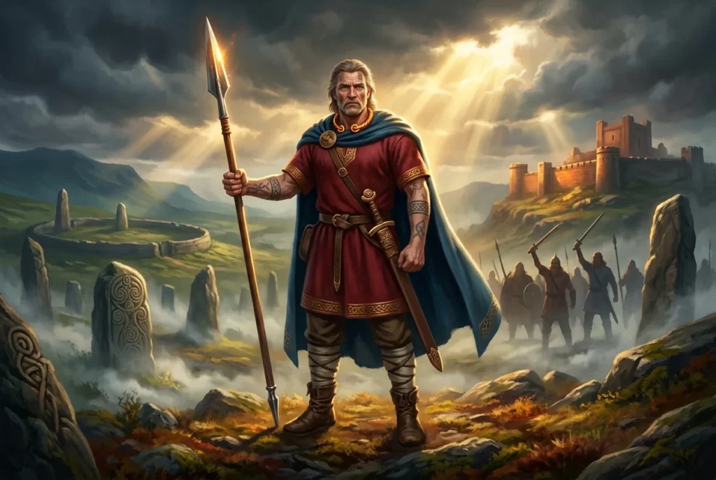 Celtchar guerrero mitología irlandesa Ciclo del Ulster, héroe celta con armas antiguas