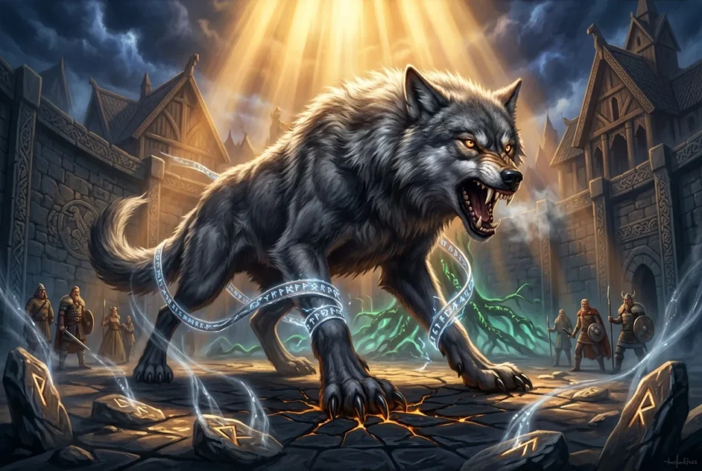 Fenrir el lobo gigante de la mitología nórdica, criatura legendaria del Ragnarök