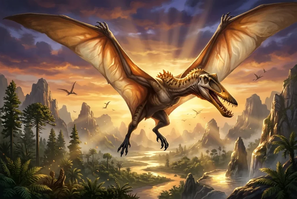 Hatzegopteryx pterosaurio volador gigante del Cretácico tardío, depredador alado prehistórico de la mitología paleontológica