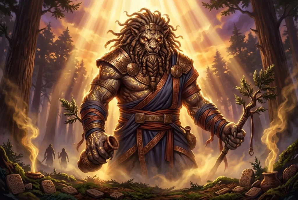Humbaba, criatura mitología mesopotámica, guardián del Bosque de los Cedros de la Epopeya de Gilgamesh