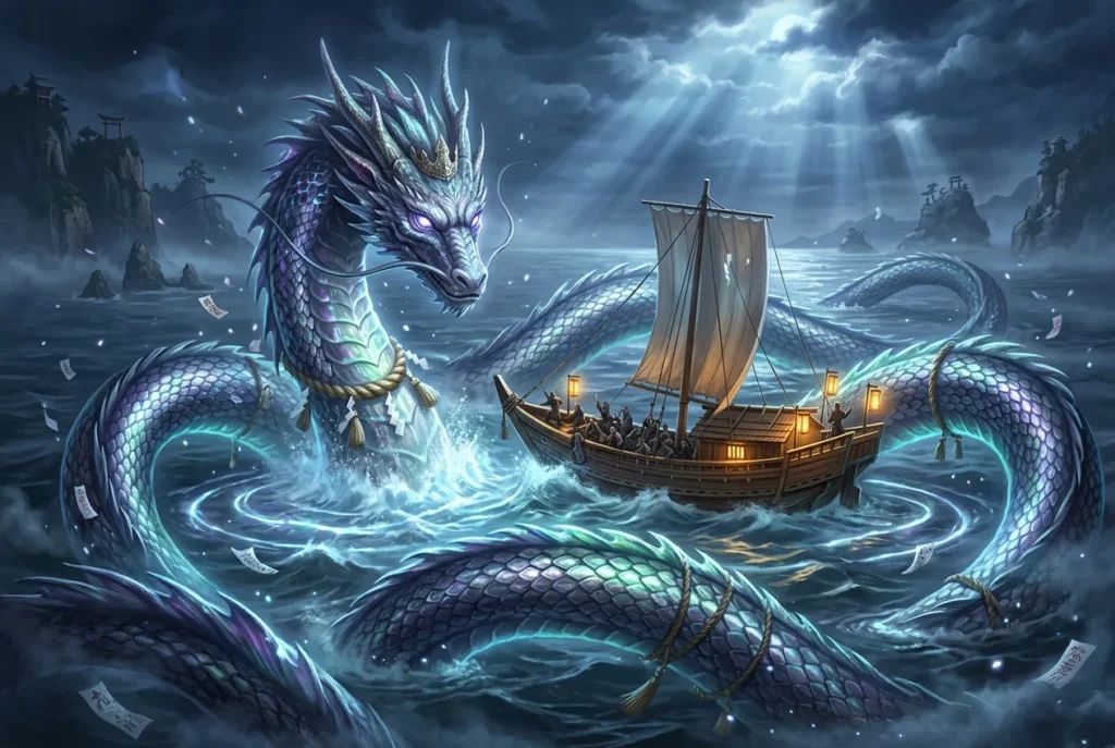 Ikuchi criatura marina mitología japonesa serpiente monstruo marino legendario