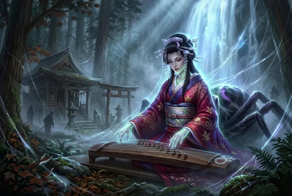 Jorogumo yokai japonés: araña sobrenatural que se transforma en mujer seductora del folclore nipón