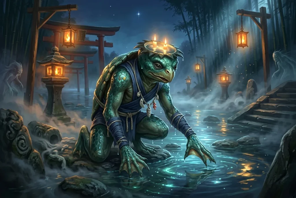 Kappa criatura mitología japonesa - ser legendario de agua con rasgos humanos y animales