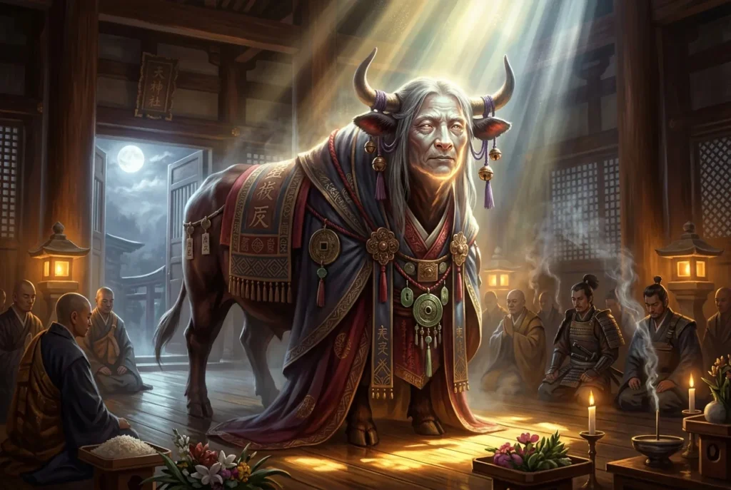 Kudan criatura mitología japonesa con cuerpo de vaca y rostro humano, profecías y significados
