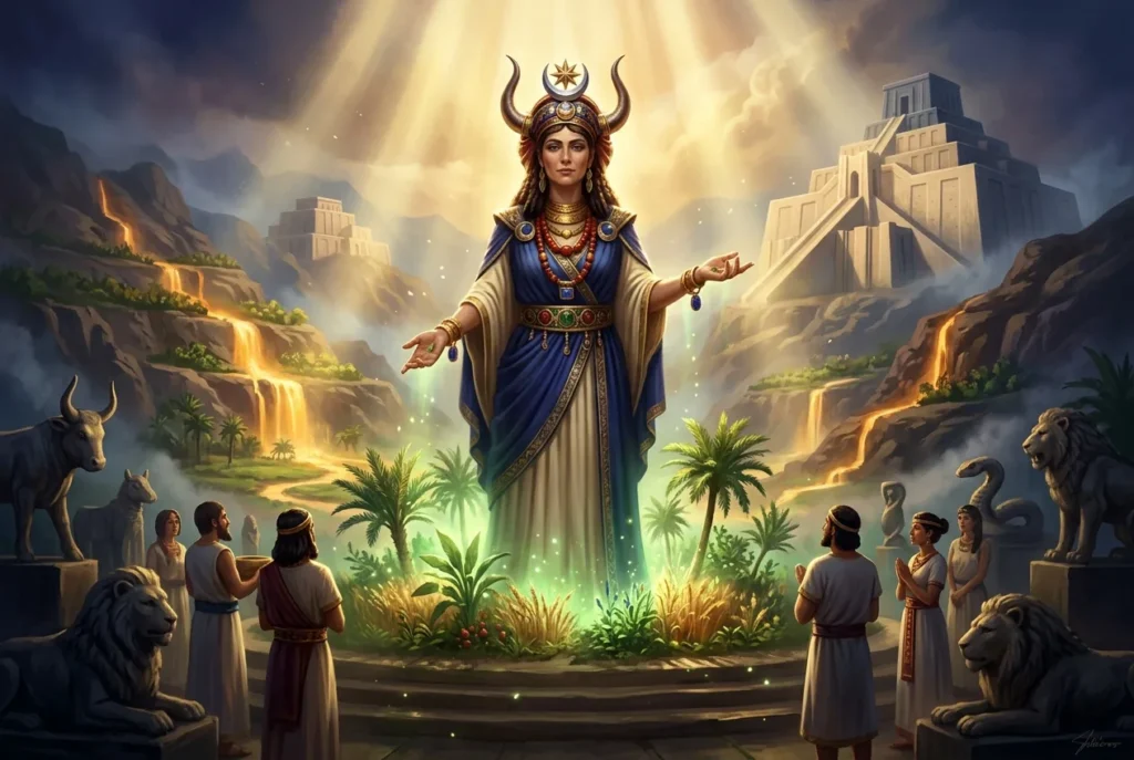 Ninhursag, diosa sumeria de la fertilidad y la tierra, representada como la Gran Madre de la antigua Mesopotamia