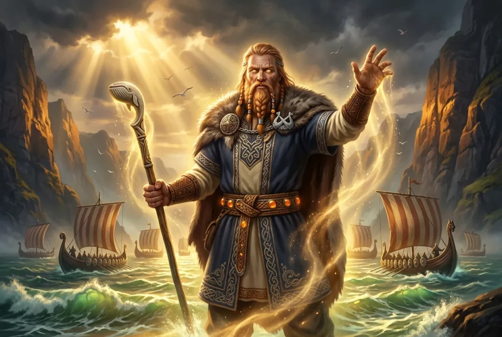 Njord, dios nórdico de los mares y protector de marineros en la mitología germánica antigua