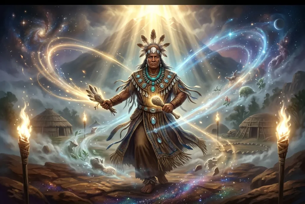 Quaoar, deidad creadora suprema de la mitología Tongva, artífice primordial que formó el universo mediante danza y canto sagrado