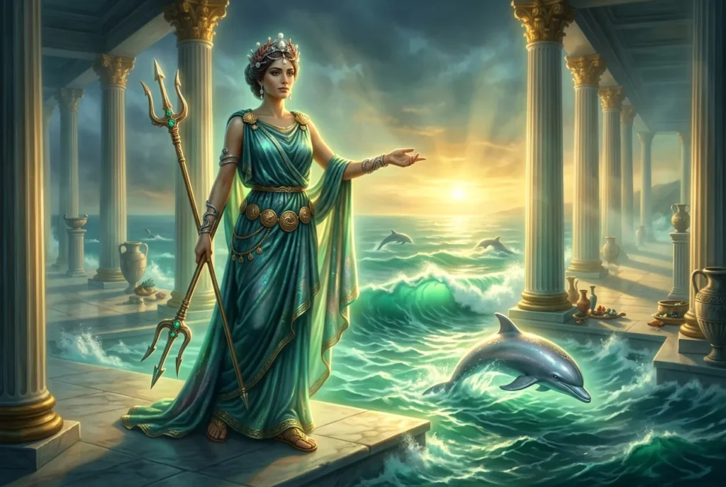 Salacia diosa romana del mar y esposa de Neptuno personificando las aguas saladas del océano
