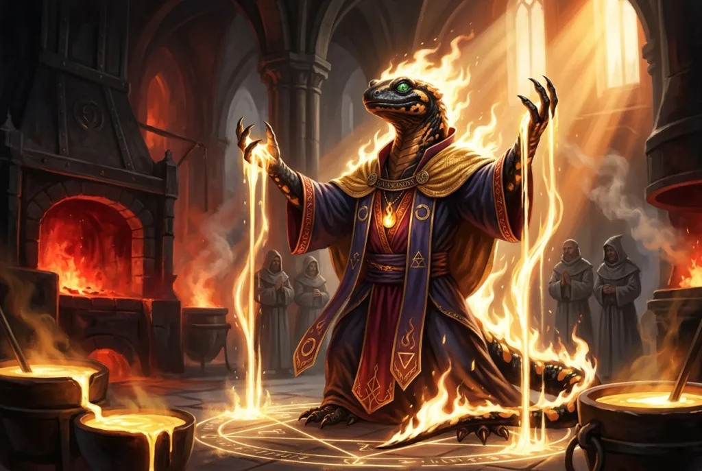Salamandra mitología medieval: criatura elemental de fuego y transformación espiritual