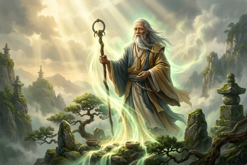 Sennin inmortal de la mitología japonesa, maestro místico con sabiduría ancestral