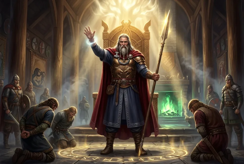 Tyr dios nórdico de la guerra y justicia con una sola mano, representación de la mitología nórdica