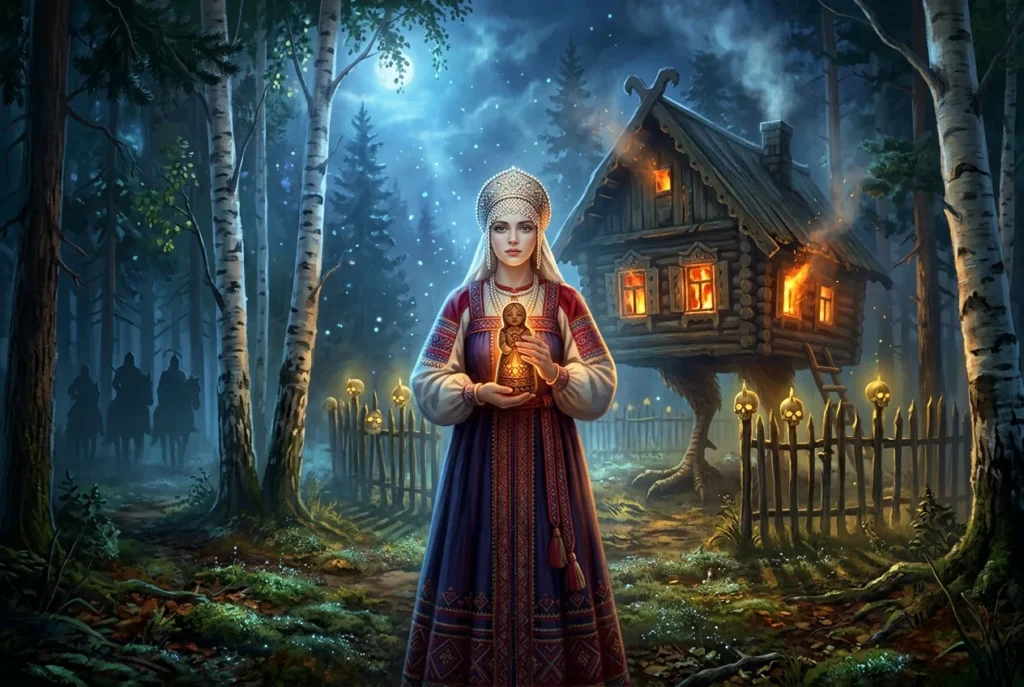 Vasilisa la Hermosa con muñeca mágica, mitología rusa eslava
