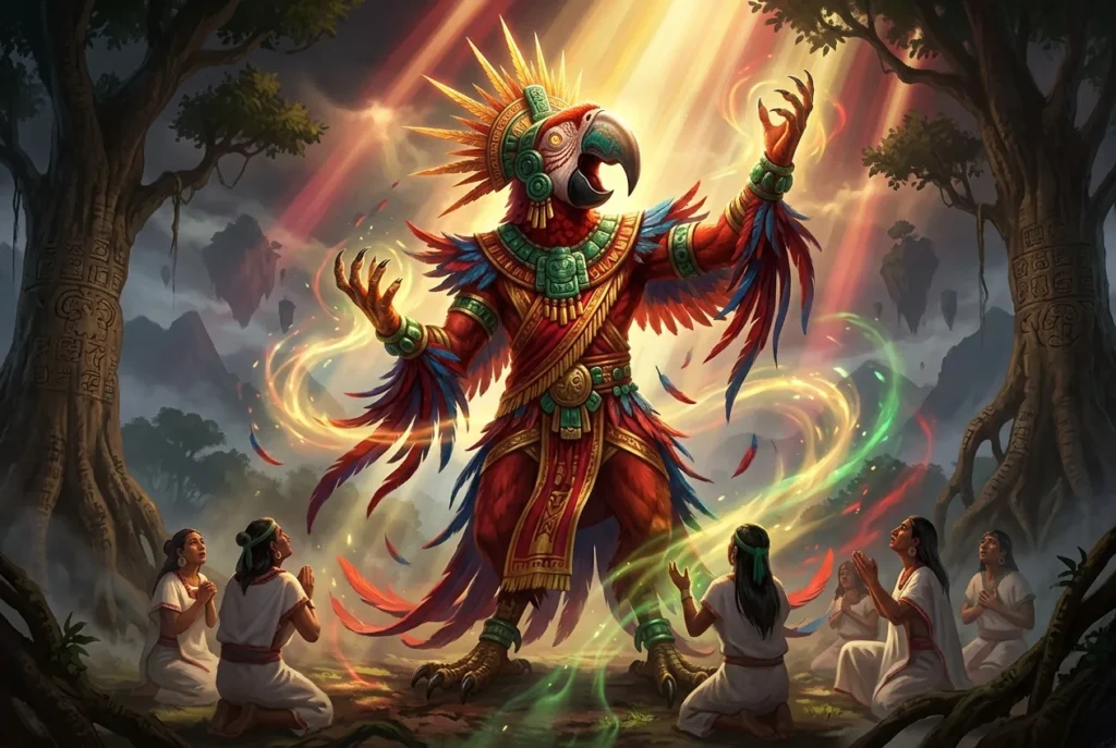 Vucub Caquix, criatura mitología maya del Popol Vuh, ser sobrenatural con apariencia deslumbrante