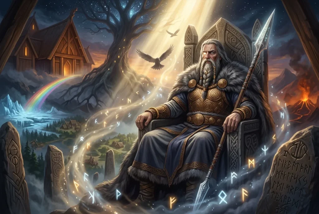 Wotan dios nórdico germánico Odín con ojo sacrificado mitología Aesir Yggdrasil