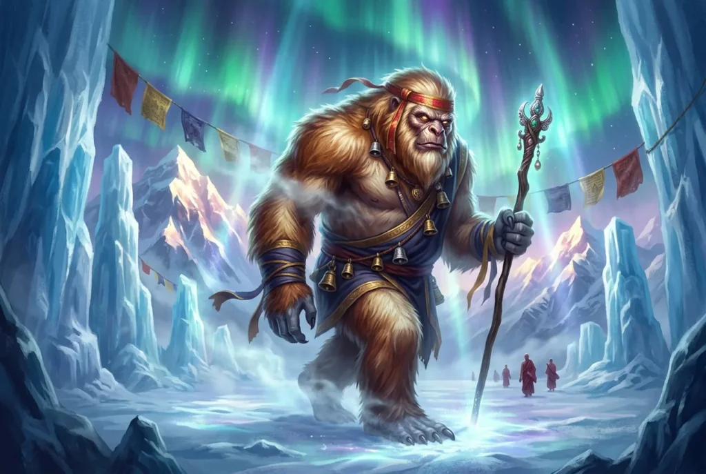 Yeti mitología tibetana: criatura legendaria del Himalaya, abominable hombre de las nieves en la cultura tibetana