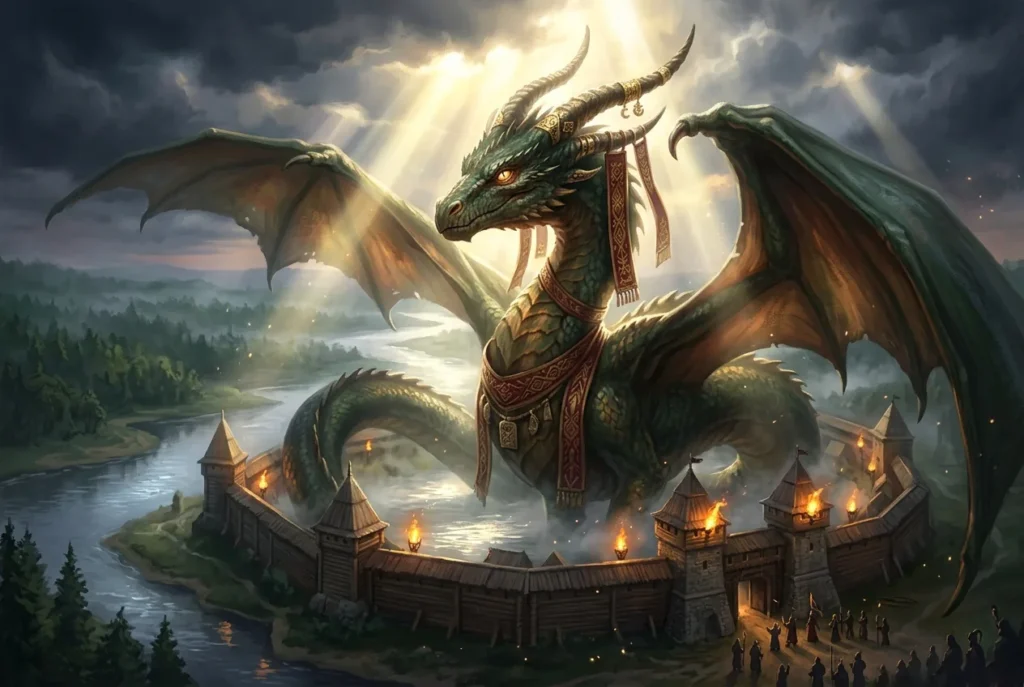 Zilant, dragón legendario de la mitología rusa y tártara, criatura mítica de Kazán con alas y escamas